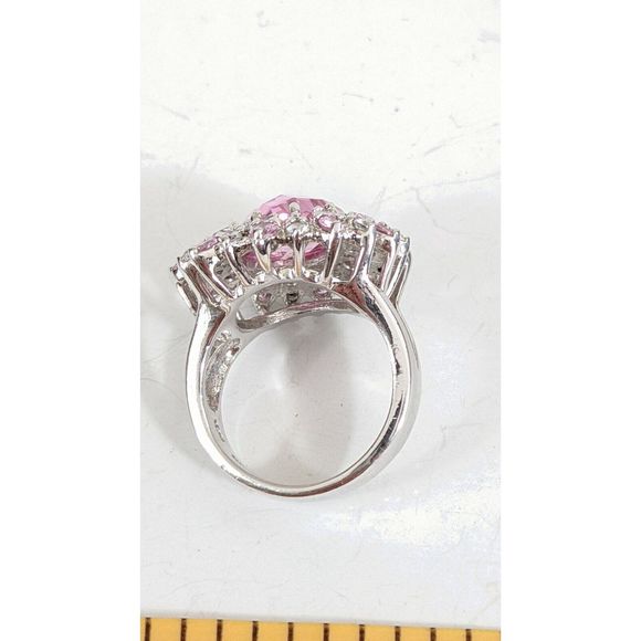 Size 8 huge Pink Cluster Sunflower Sterling Silver Cocktail Ring - Picture 4 of 9